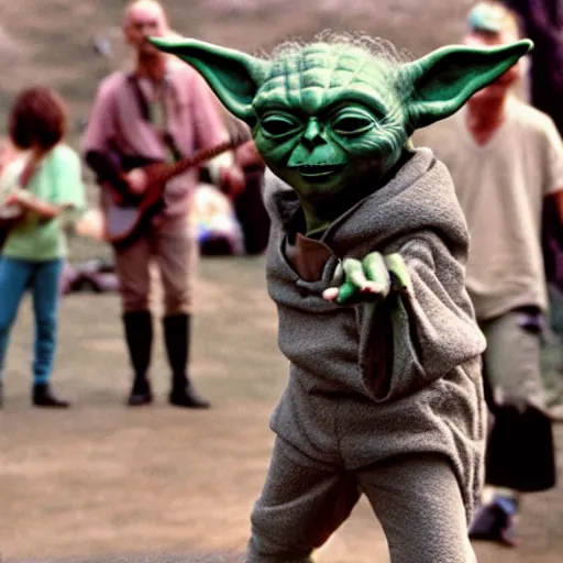 Prompt: yoda performing at woodstock