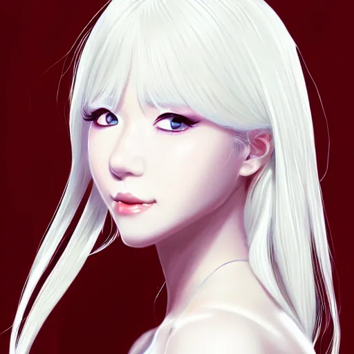 Image similar to Ann Takamaki, platinum blonde hair, anime, elegant, 2d, ultra highly detailed, digital painting, smooth, sharp focus, artstation, pixiv, art by Ina Wong, art by Ilya Kuvshinov