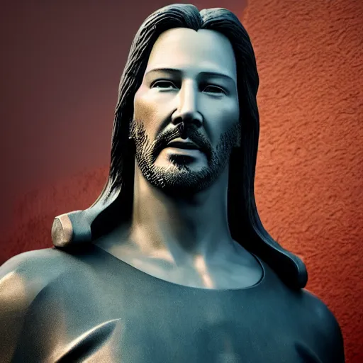 Image similar to highly detailed render of keanu reeves as Cristo Redentor statue, artstation art, unreal engine 4k, by Mike Winkelmann