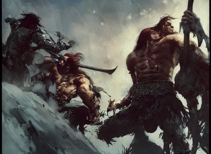 Image similar to conan the barbarian, intricate, elegant, highly detailed, vivid colors, john park, frazetta, sparth, ruan jia, jeffrey catherine jones