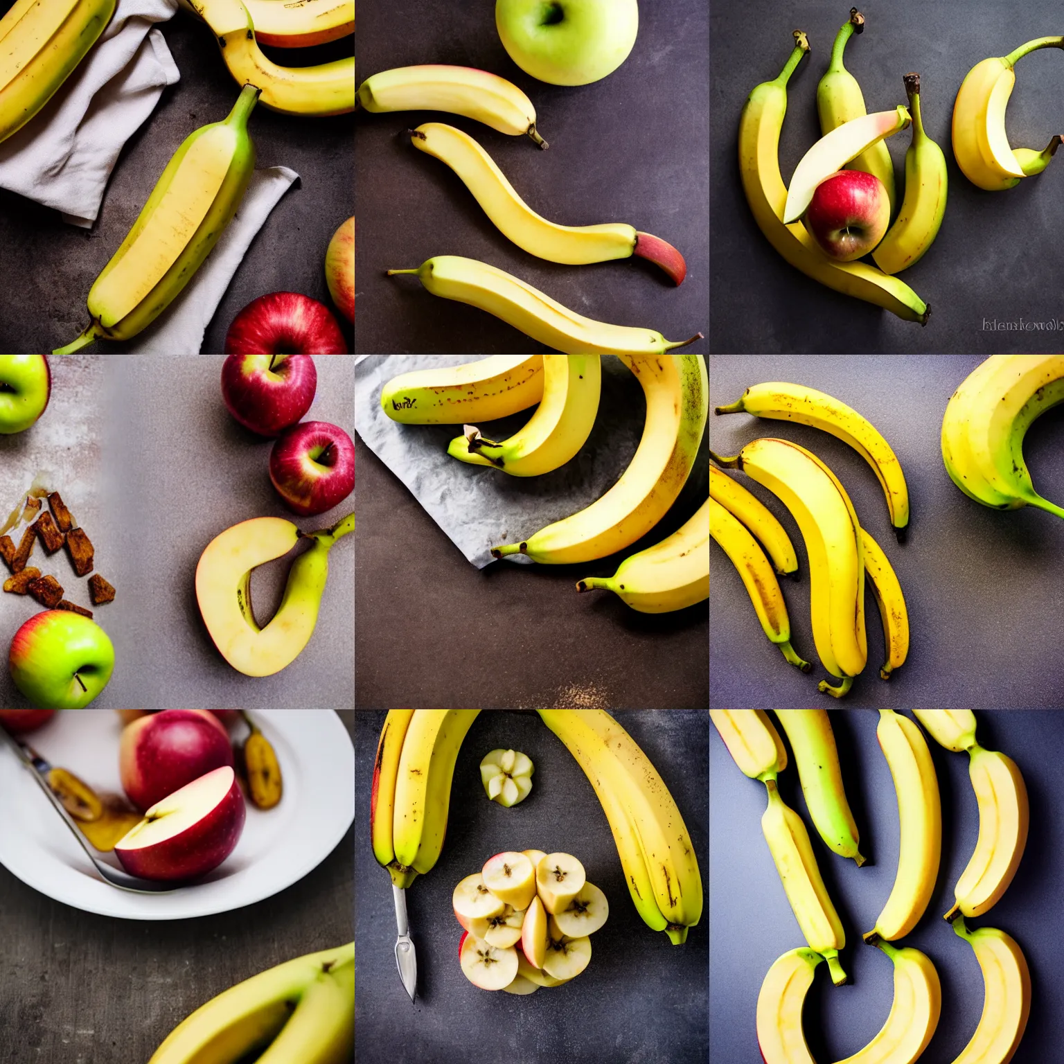 Prompt: apple banana, food photography