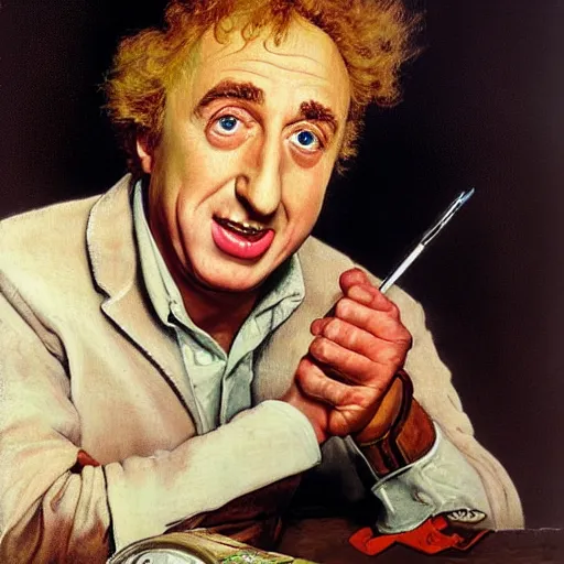 Prompt: a portrait painting of Gene Wilder. Painted by Norman Rockwell