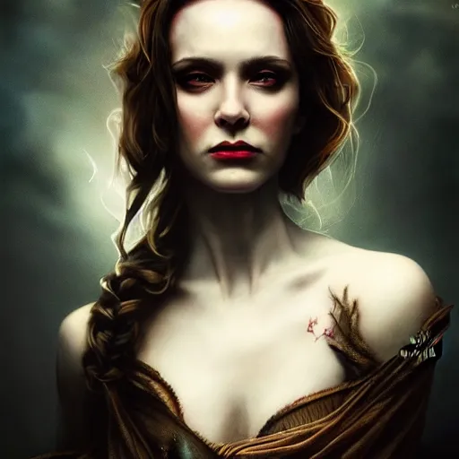 Prompt: majestic gracious regal aristocratic female vampire portrait, atmospheric lighting, painted, ravenous, tempestuous, menacing, intricate, volumetric lighting, beautiful, rich deep colours masterpiece, golden hour, sharp focus, ultra detailed, by leesha hannigan, ross tran, thierry doizon, kai carpenter, ignacio fernandez rios