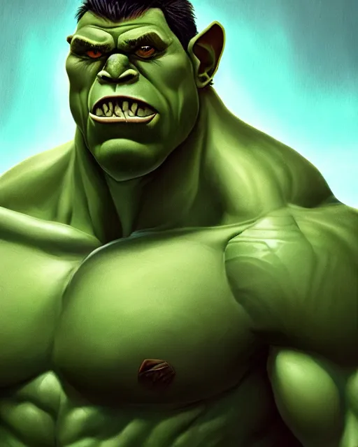 Image similar to « a portrait of a muscular green orc, a character portrait by paul kelpe, reddit contest winner, sots art, ilya kuvshinov, 2 d game art, parallax »