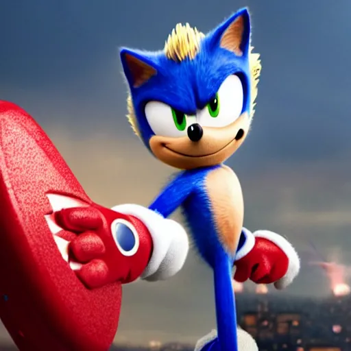 Image similar to John Cena as Sonic the Hedgehog, directed by James Gunn, film still, detailed, 4k