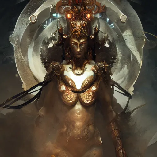 Image similar to a zodiac god, by cedric peyravernay and feng zhu, highly detailed, excellent composition, cinematic concept art, dramatic lighting, trending on artstation