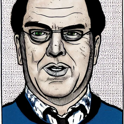 Image similar to a portrait of Steven Segal drawn by Robert Crumb