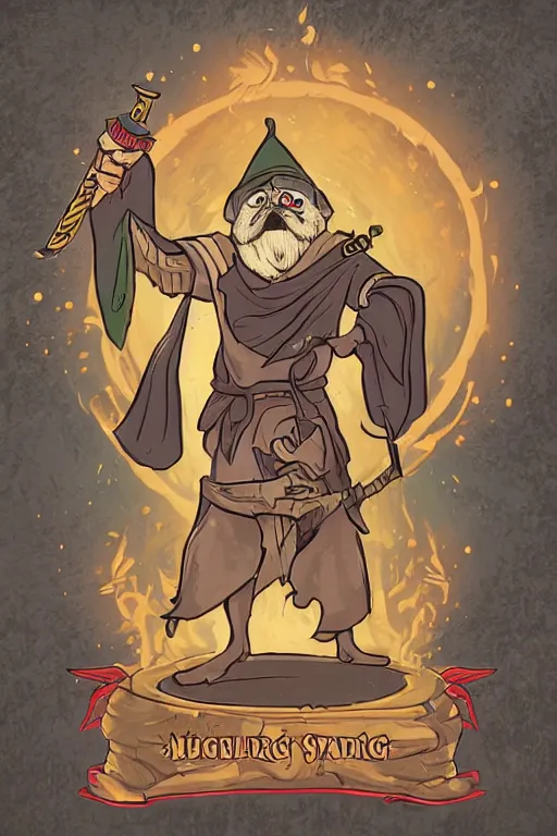 Image similar to Pug that is a wizard casting a spell , wizard, medieval, sticker, colorful, casting epic spell, magic the gathering artwork, D&D, fantasy, artstation, heroic pose, illustration, highly detailed, simple, smooth and clean vector curves, no jagged lines, vector art, smooth
