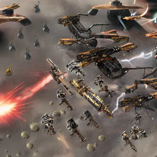 Image similar to highly detailed space battle between to alien armies