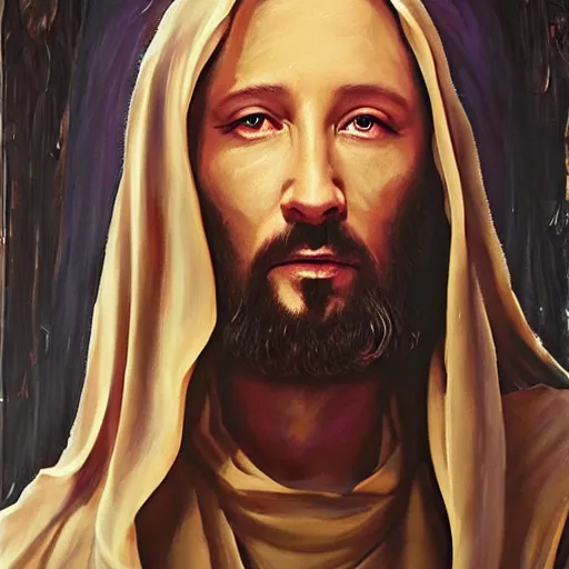 Prompt: painting of cate blanchett as Jesus