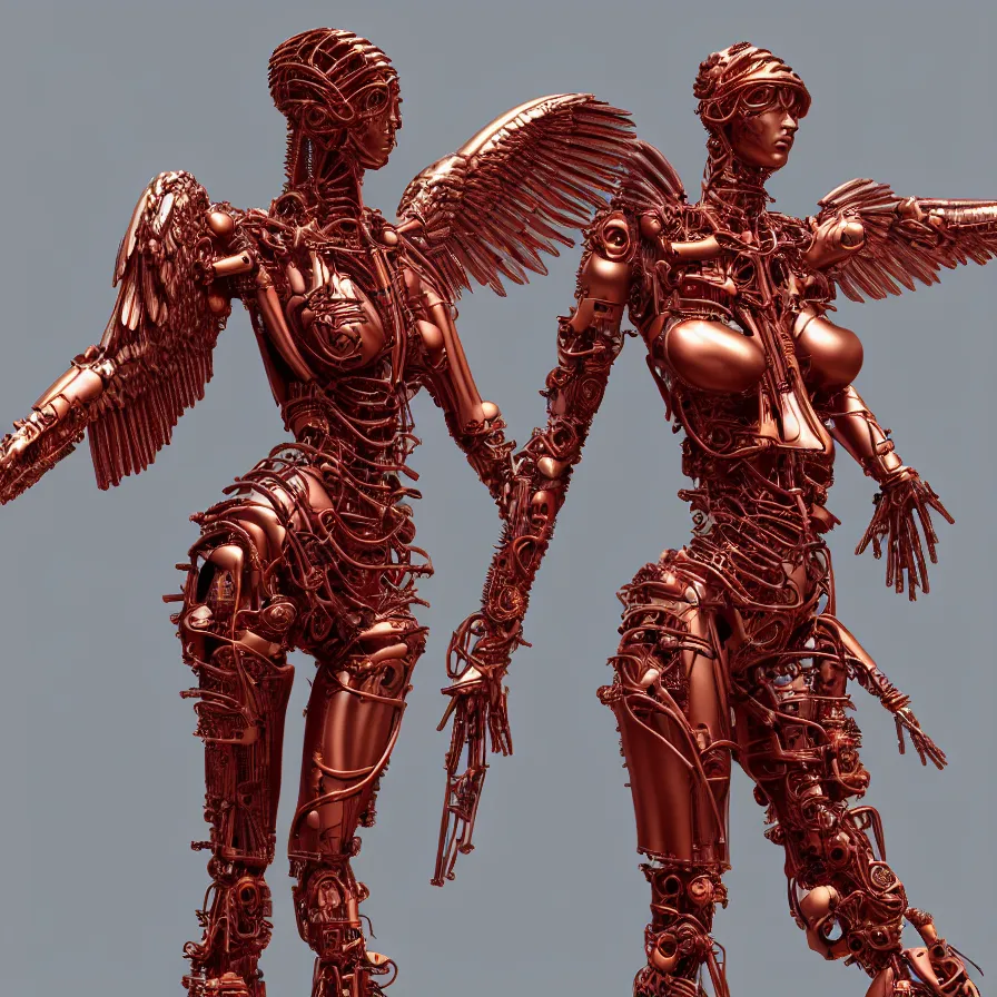 Image similar to statue winged victory of samothrace, vogue, red biomechanical, inflateble shapes, wearing epic bionic cyborg implants, masterpiece, intricate, biopunk futuristic wardrobe, highly detailed, artstation, concept art, background galaxy, cyberpunk, octane render