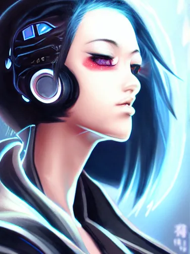 Image similar to detailed side profile anime painting of a black cyber punk girl, realistic, artstation, digital painting, in the style fo jisu, ayami kojima, artem demura