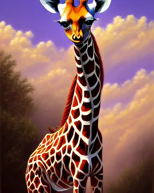 Image similar to a painting of a beautiful 🦒, an ultrafine detailed painting, by mark brooks, centered full body, featured on deviantart, fantasy art, detailed painting, deviantart, anime