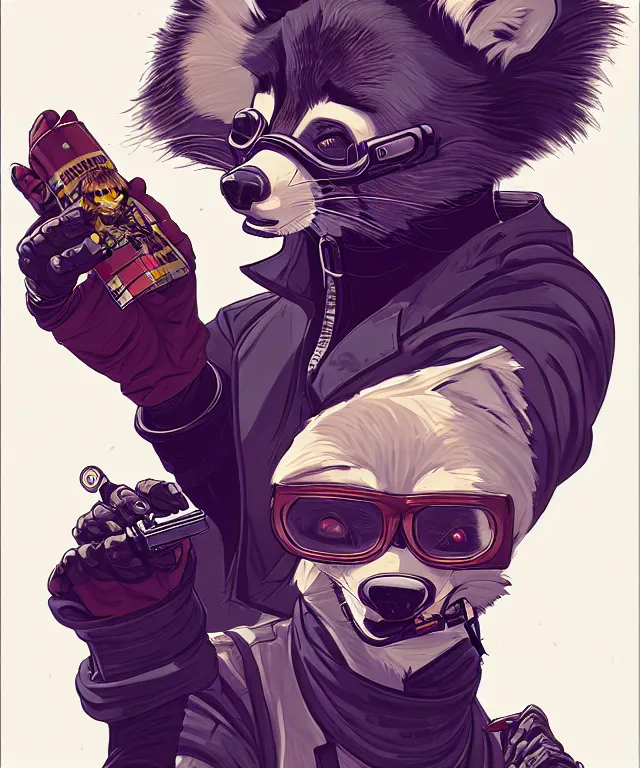 Image similar to a portrait of an anthropomorphic cyberpunk raccoon smoking a cigar, cyberpunk!, fantasy, elegant, digital painting, artstation, concept art, matte, sharp focus, illustration, art by josan gonzalez