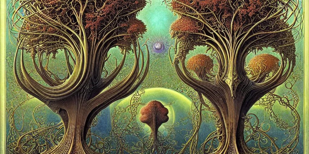 Image similar to tree of life by roger dean and andrew ferez, art forms of nature by ernst haeckel, divine chaos engine, symbolist, visionary, art nouveau, botanical fractal structures, organic, detailed, realistic, surreality