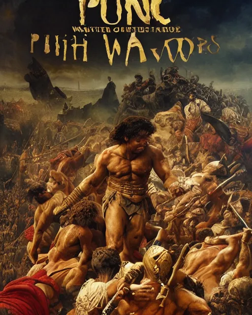 Image similar to Movie poster of the Punic Wars, Highly Detailed, Dramatic, A master piece of storytelling, wide angle, cinematic shot, highly detailed, cinematic lighting, by frank frazetta + ilya repin , 8k, hd, high resolution print