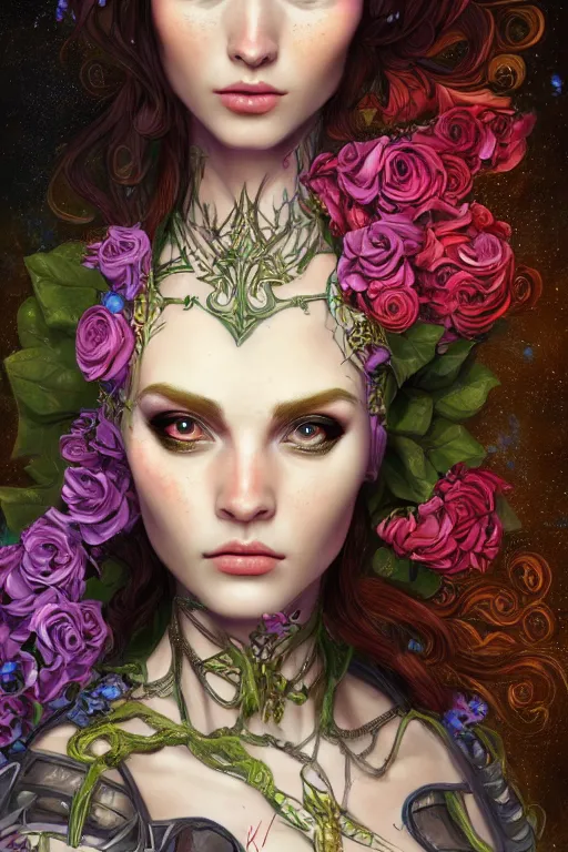 Image similar to portrait of beautiful young mainem, warhammer, cyber style, a lot of more scars, more and more flowers, the middle ages, highly detailed, artstation, illustration, artgerm sylvari portrait, 8 k quality, art by gustav klimt