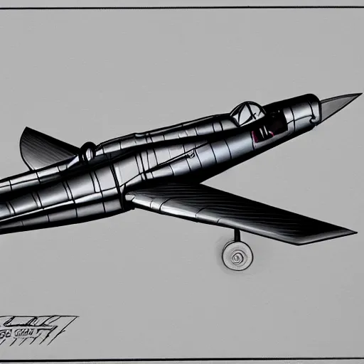 Image similar to Concept drawing of an angular WWII jet plane. Cyberpunk