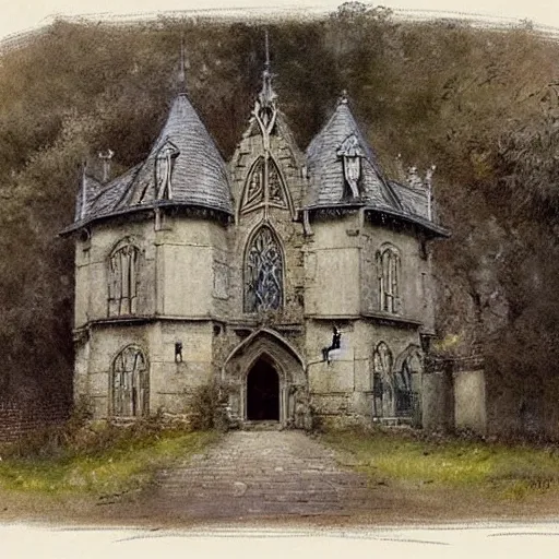 Image similar to (((((((Gothic revival castle gatehouse))))))) . muted colors. by Jean-Baptiste Monge !!!!!!!!!!!!!!!!!!!!!!!!!!!!!!!!!!!!!!!! ((((((((((((((((((gauche sketch))))))))))))))))))