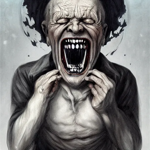 Image similar to horror movie poster art, a screaming frozen old man, by Francisco Goya, dirk dziminrsky and Marco Mazzoni