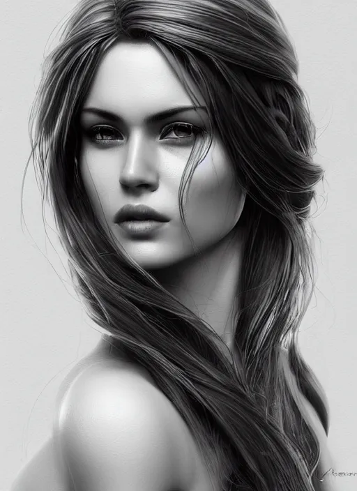 Prompt: up close portrait of a beautiful woman in black and white, photorealistic, intricate hair, art by diego fazio and diegoKoi and oscar Ukono, concept art, sharp focus, artgerm, 8k highly detailed
