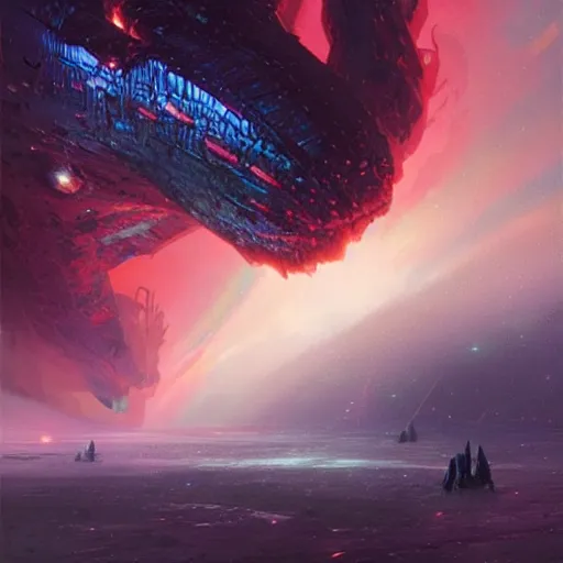 Image similar to matte digital artwork of the galactic beast, iridescent scales, by greg rutkowski and tim white