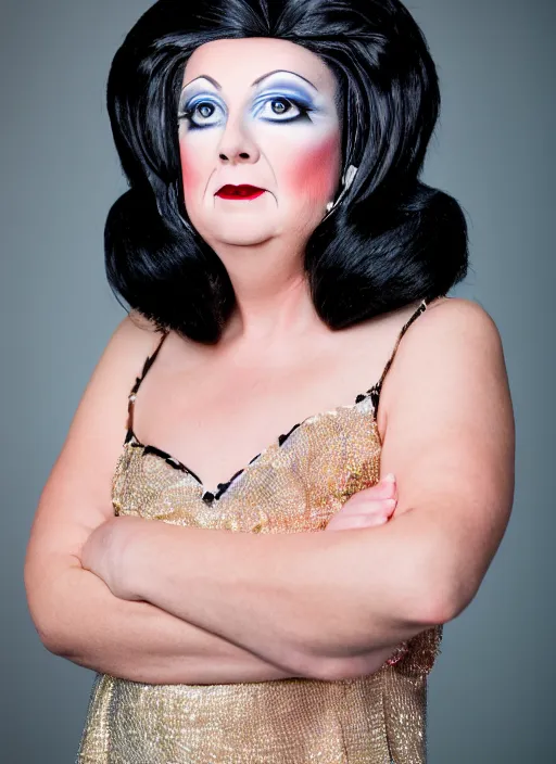 Image similar to studio portrait of lindsey graham in full drag dressed in drag dressed as a woman makeup, 8 k, studio lighting, key light, back light, sequents,