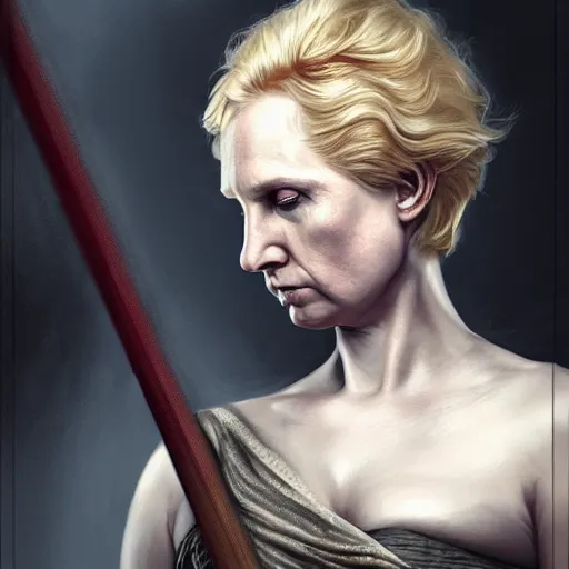 Image similar to donald trump as brienne of tarth, digital painting, extremely detailed, 4 k, intricate, brush strokes, mark arian, artgerm, bastien lecouffe - deharme