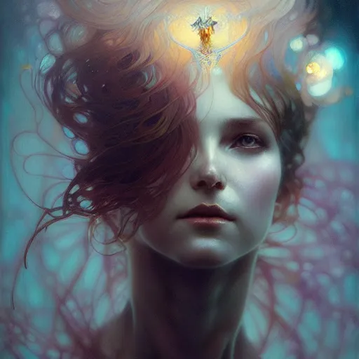 Image similar to crystalline soul fairy, surreal, dramatic lighting, face, detailed, intricate, elegant, lithe, highly detailed, digital painting, artstation, concept art, smooth, sharp focus, illustration, art by Krenz Cushart and Artem Demura and alphonse mucha