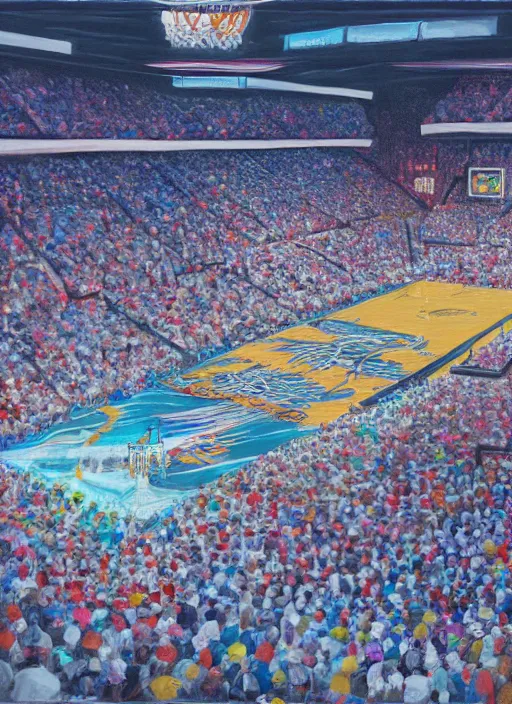 Prompt: fantasy art painting of the outside view of Rupp arena