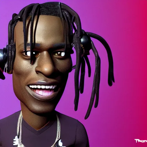 Image similar to Travis Scott as a vinyl figure, octane render, 3d rendering, light, studio,