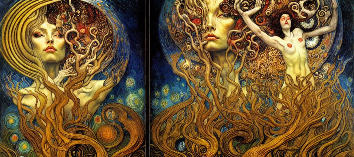 Image similar to Divine Chaos Engine by Karol Bak, Jean Delville, William Blake, Gustav Klimt, and Vincent Van Gogh, symbolist, visionary