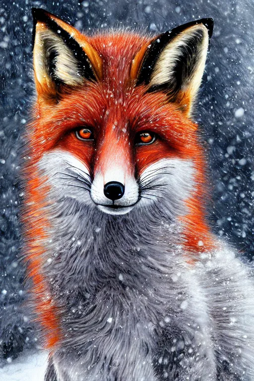 Prompt: a furious fox wizard, snowy background, oil on canvas, intricate, portrait, 8k highly professionally detailed, HDR, CGsociety