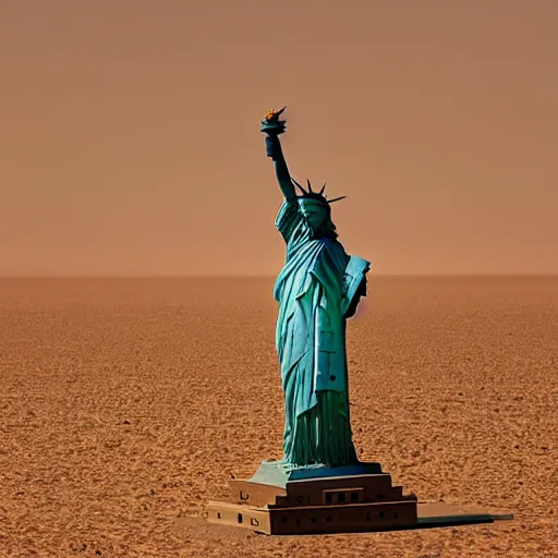 Image similar to statue liberty in the Sahara Desert