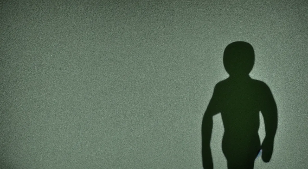 Image similar to dark shadowy green faint diffuse humanoid shadow on the wall 5 5 mm photography