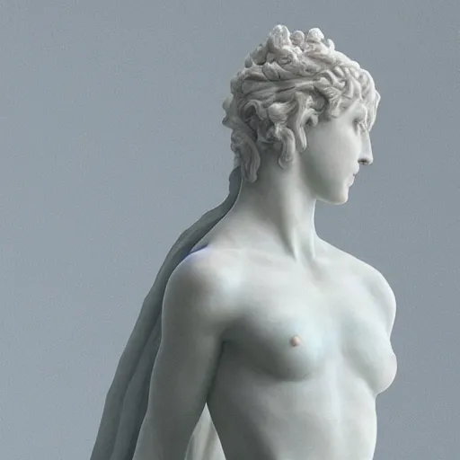 Image similar to “a delicate renaissance marble sculpture covered with water veil, highly detailed transparent marble cloth, gi, global illumination, physically based rendering, photorealistic, top light , dark background”