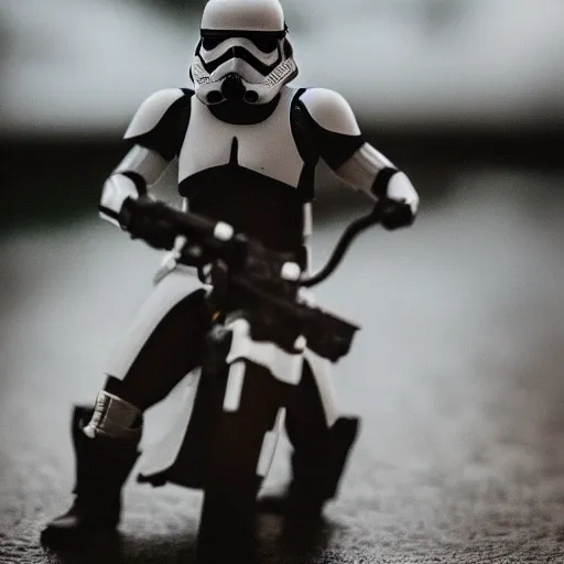 Image similar to a storm trooper riding a rancor, moody lighting, shallow depth of field,