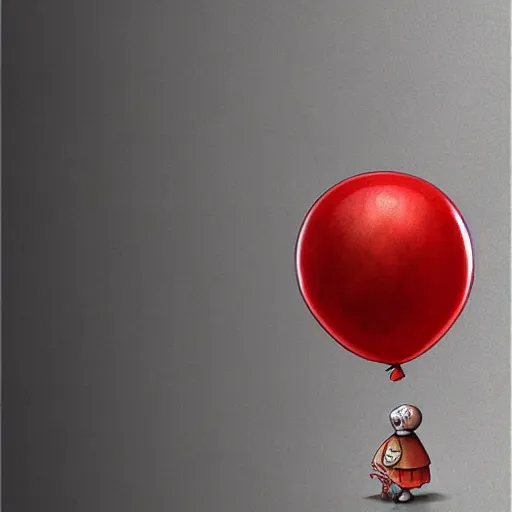 Image similar to surrealism grunge cartoon portrait sketch of a mushroom with a wide smile and a red balloon by - michael karcz, loony toons style, mona lisa style, horror theme, detailed, elegant, intricate