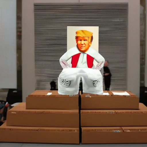 Prompt: pop-up art of Trump wearing diapers