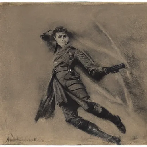 Image similar to ww 1 action heroine by alfred stevens in charcoal