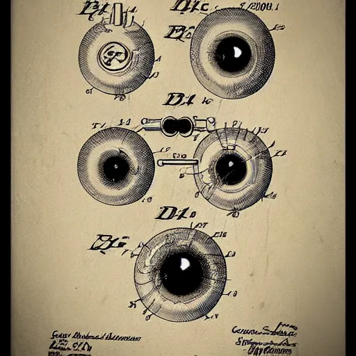 Image similar to 1 9 2 2 us patent for a eyeball for an android. highly detailed,