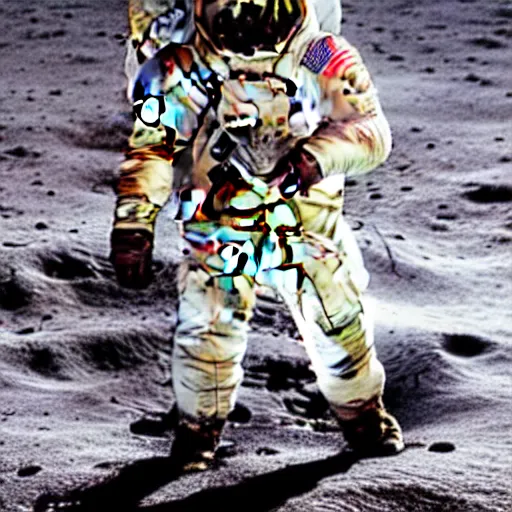 Prompt: spacesuit walking on the moon with nobody inside it