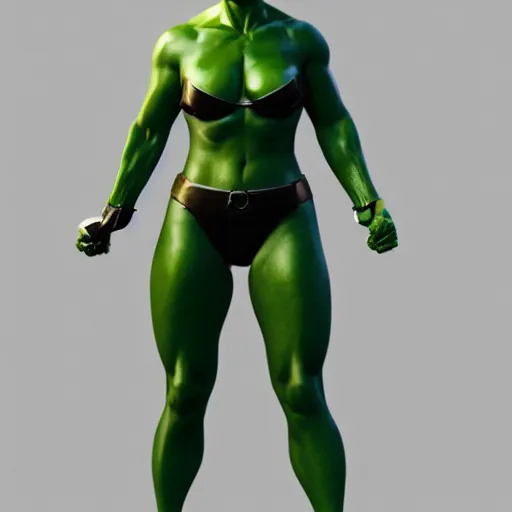 Prompt: full figure shot, gwendoline christie as she - hulk, photorealistic, highly detailed, trending on artstation, octane rendering