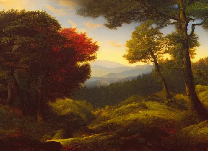 Image similar to the black forest, germany in the style of hudson river school of art, oil on canvas