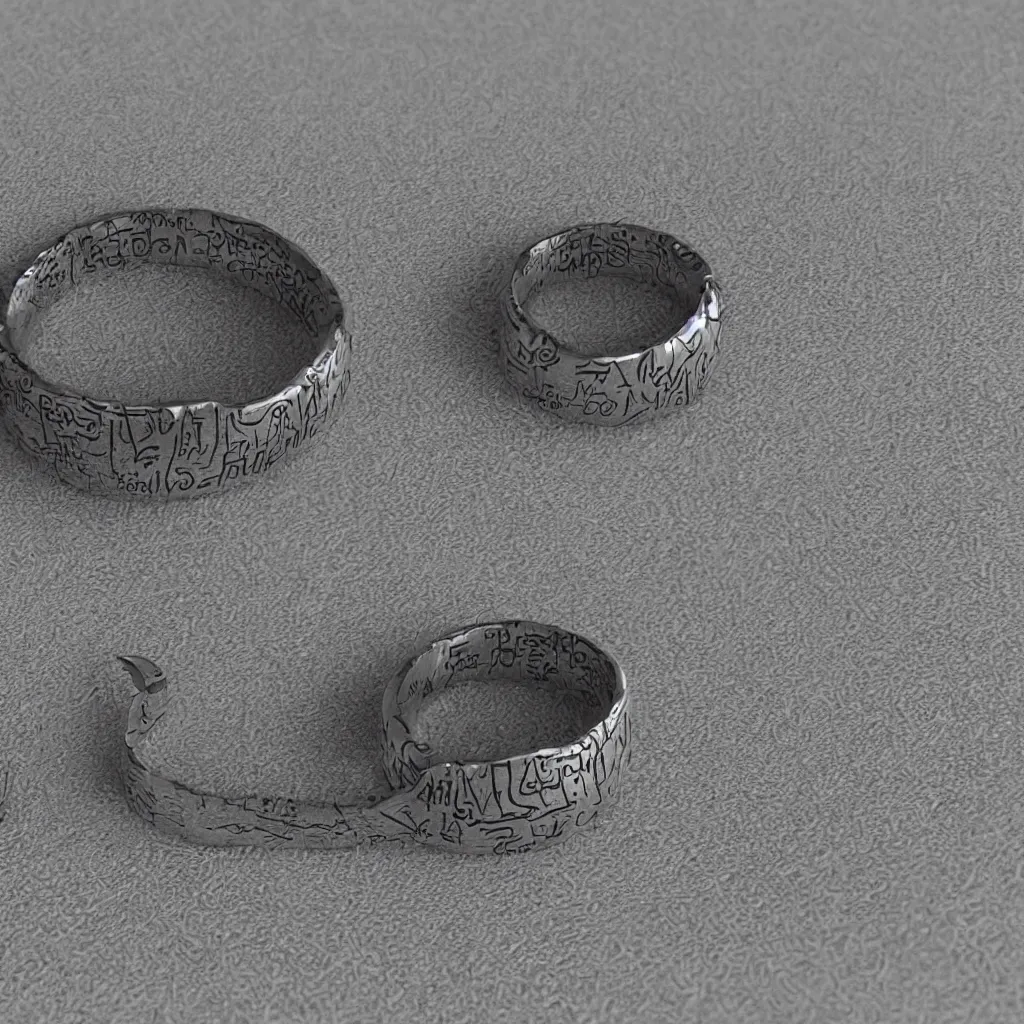 Image similar to the ring from lord if the rings with an imprinted ruler, cm scale imprinted on the inside of the ring, one ring to rule them all, highly detailed, 8 k, trending on artstation, mystic, rpg artwork