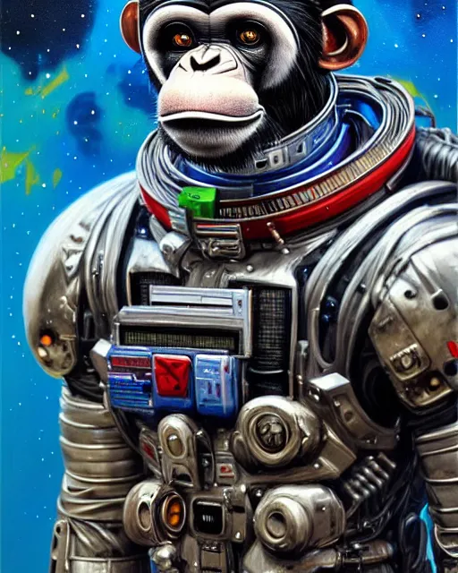 Image similar to a portrait of a muscular anthropomorphic cyberpunk howler chimp in spacesuit armor by sandra chevrier, by jon foster, detailed render, extremely hyperdetailed, tape deck, epic composition, cybernetics, 4 k realistic, cryengine, realistic shaded lighting, sharp focus, masterpiece, by enki bilal