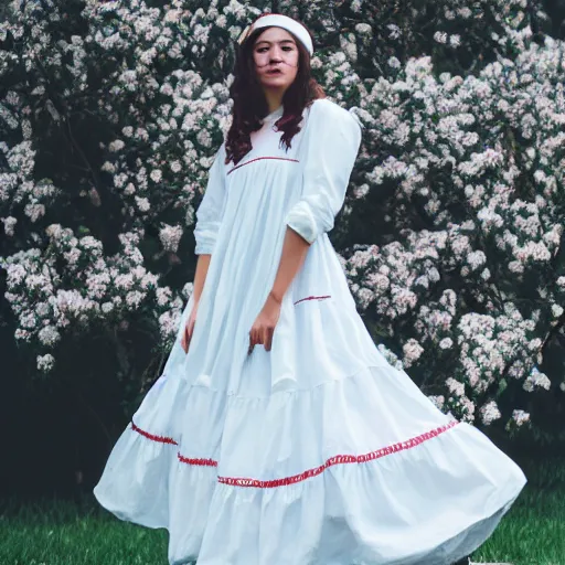 Prompt: a wonderful queen dressed with a large soft and decorate majestic roses cotton dress that is running in the wind, dramatic light, octane--8k