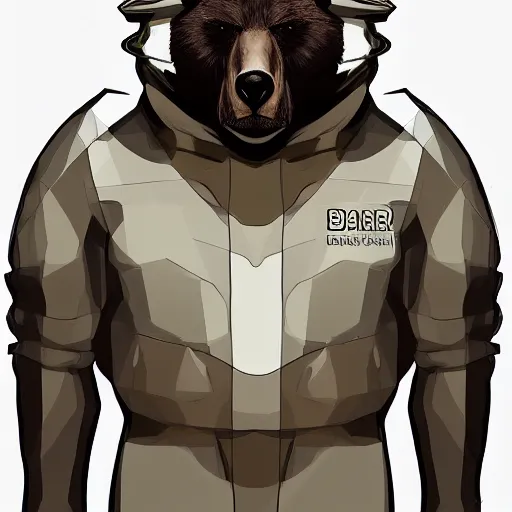 Image similar to portrait of bear beast-man wearing a hazmat suit, digital art, concept art, highly detailed, sharp focus