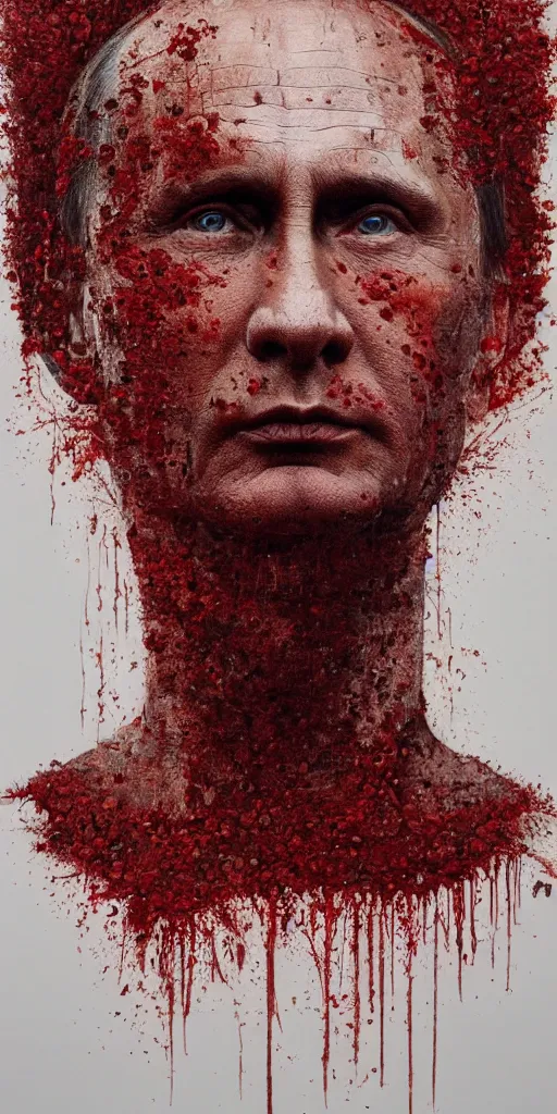 Image similar to portrait of vladimir putin's face made up of bloodworms, james gurney, greg rutkowski, photorealistic, hyperdetailed