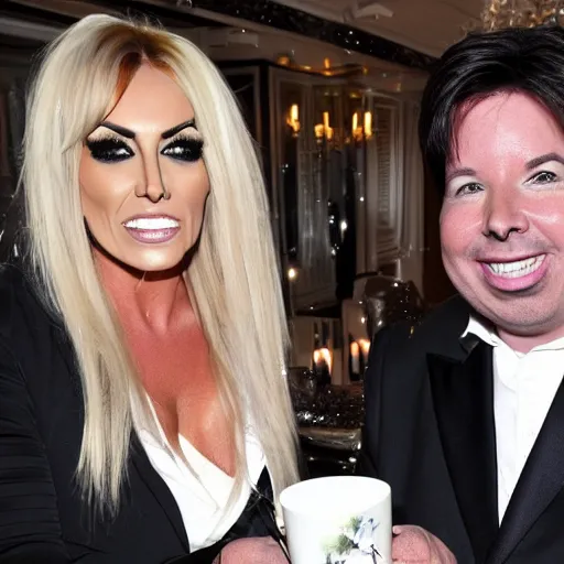 Prompt: jodie marsh & Michael mcintyre tea at the ritz, giger